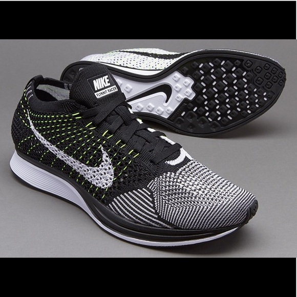 nike flyknit racer black white